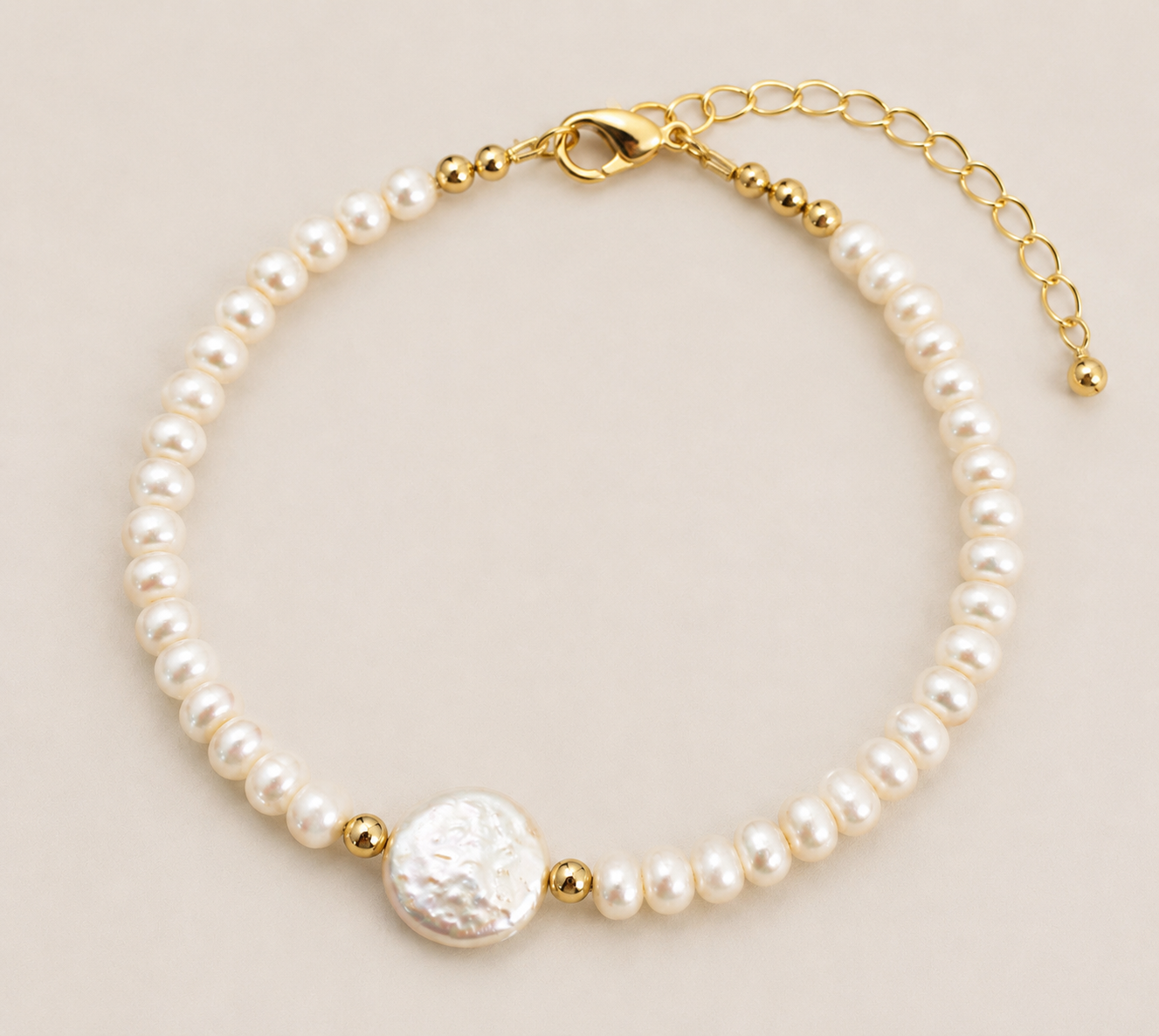 Capri Freshwater Button Pearl Bracelet, Coin Pearl & Gold Filled Bracelet
