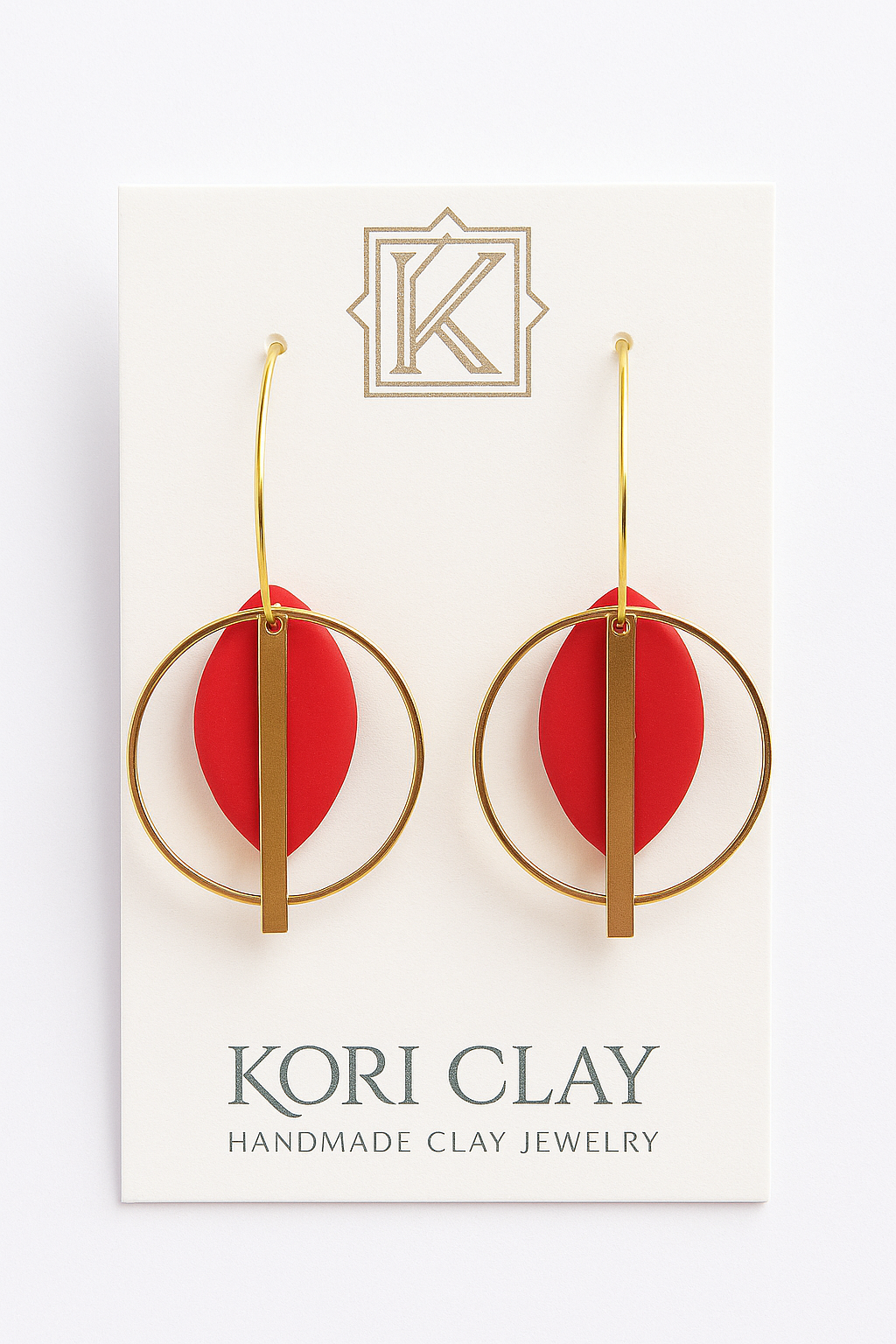 Modern Red & Gold Geometric Clay Earrings