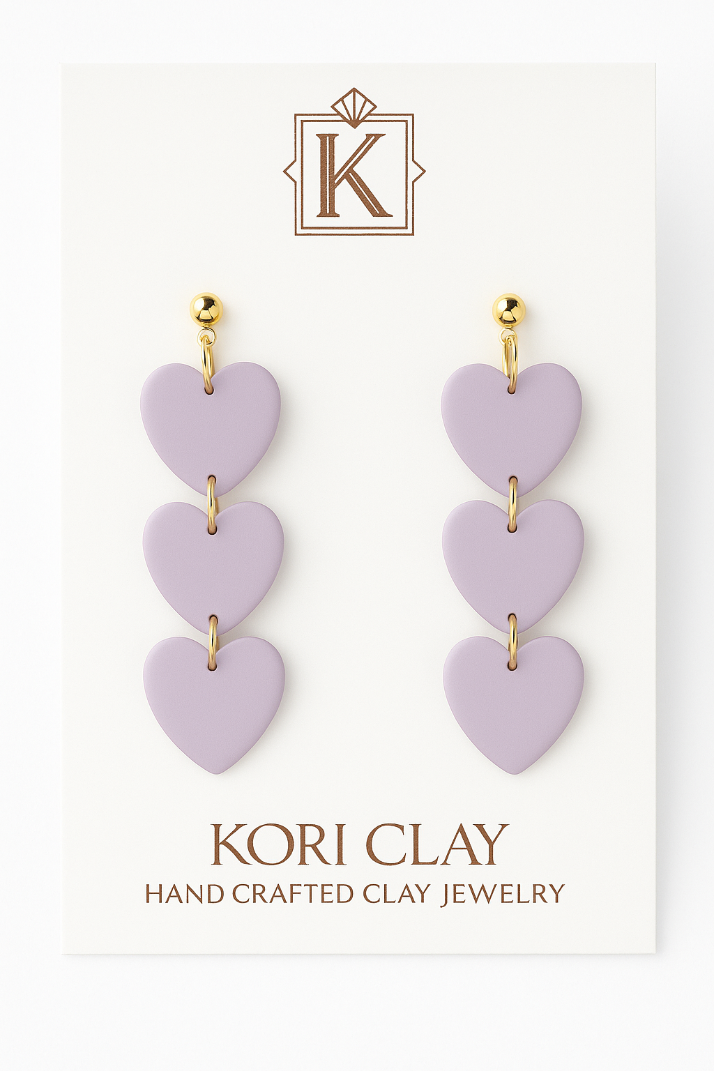 Lavender Triple Heart Polymer Clay Earrings – Handcrafted and Lightweight