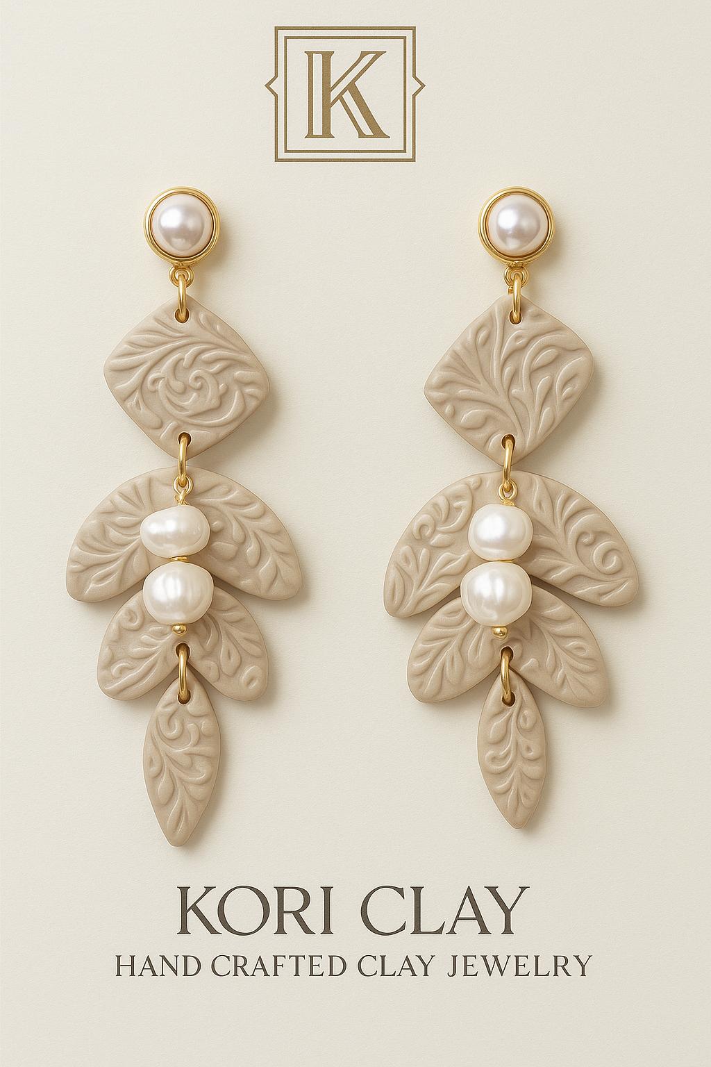 Bridal Fresh Water Pearl Earring Floral Polymer Clay Drop Earrings, Lightweight Earrings, Elegant Wedding Statement Jewelry