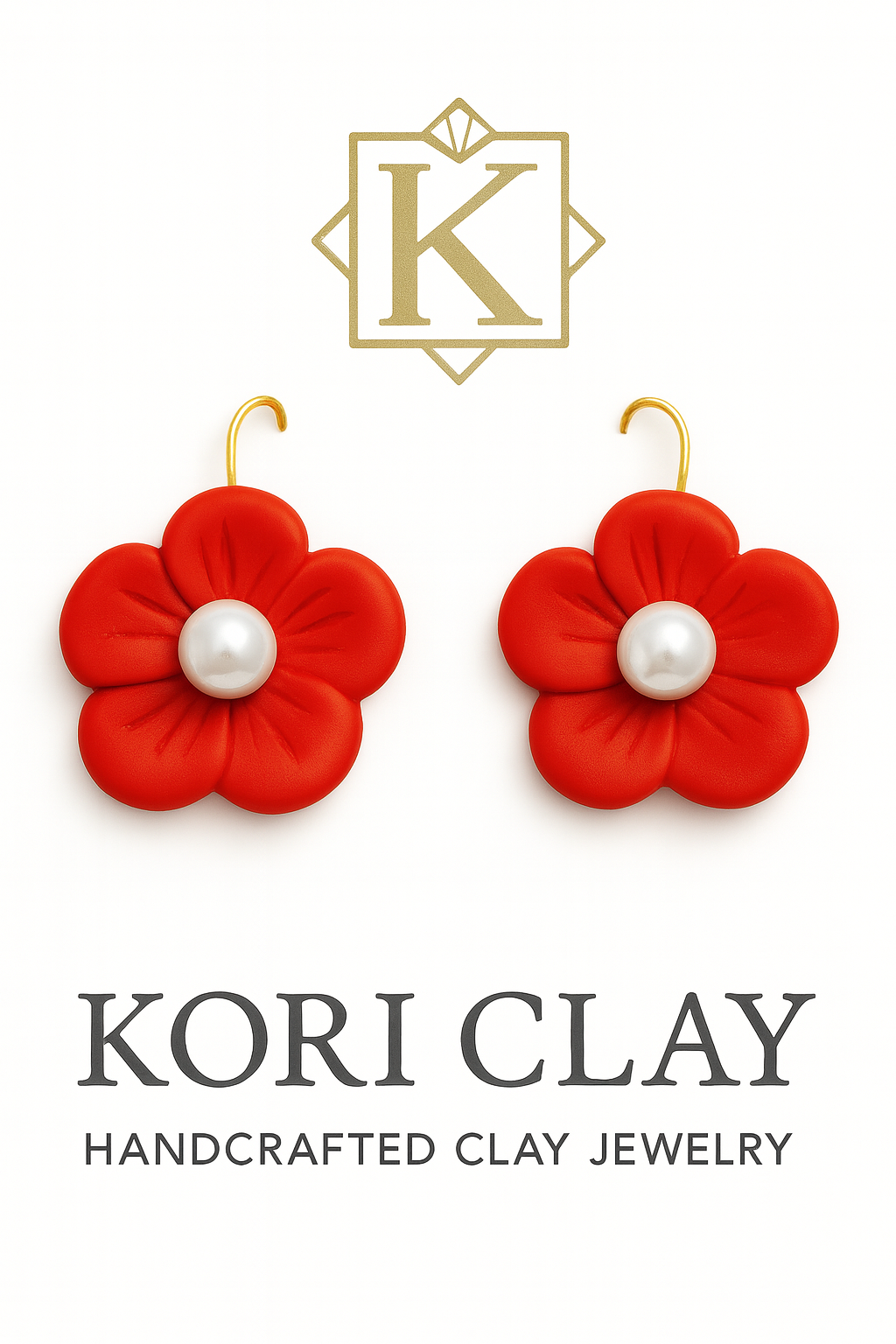 Red Flower Pearl Drop Earrings