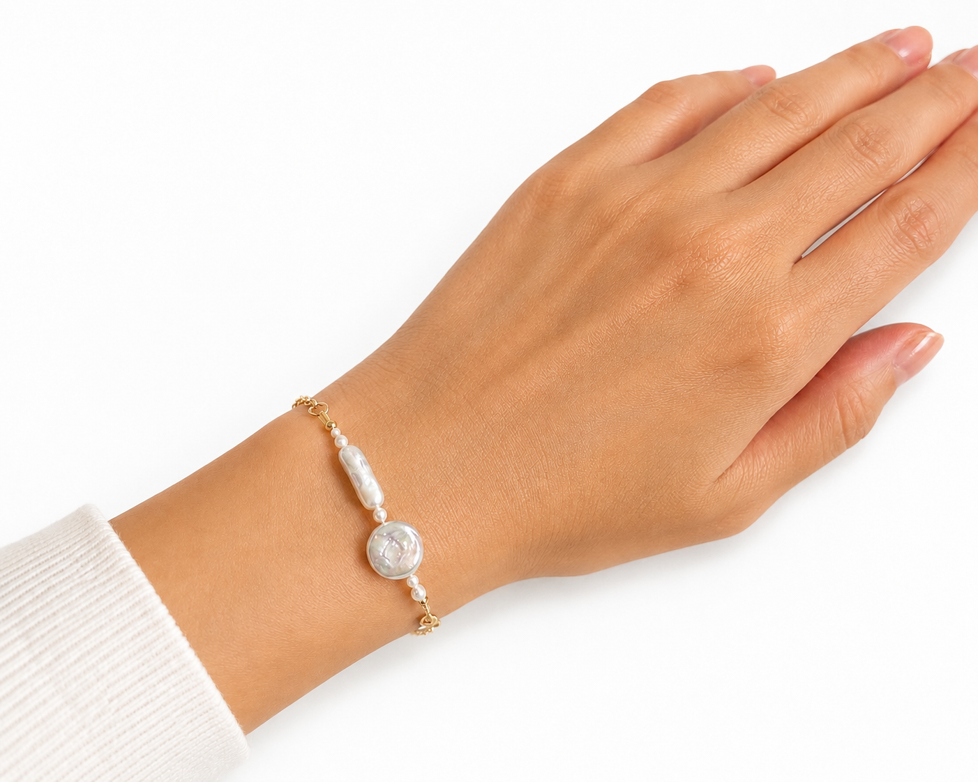 Sheena Bracelet – Freshwater Coin Pearl & Biwa Pearl Gold Filled Bracelet