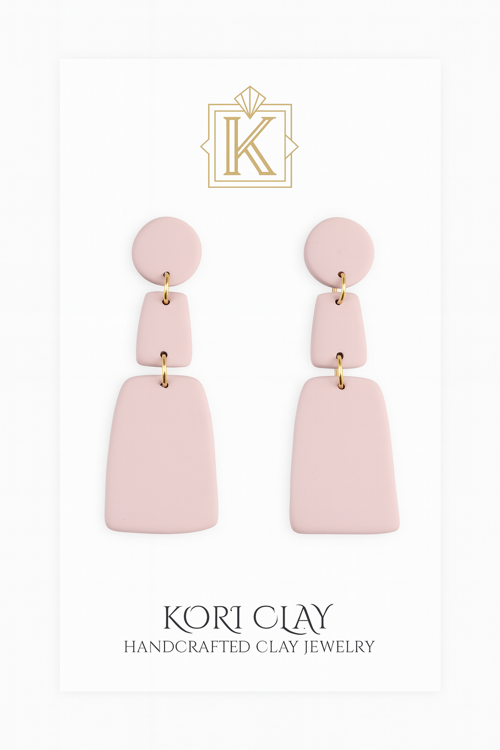Stacked Pink Geometric Polymer Clay Earrings. Lightweight Earrings