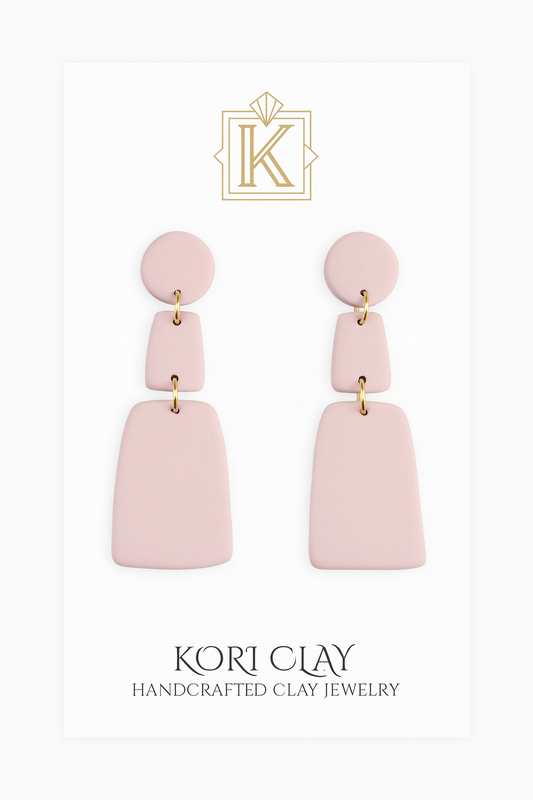 Stacked Pink Geometric Polymer Clay Earrings. Lightweight Earrings