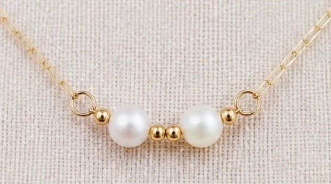 Lumi Freshwater Pearl Paperclip Bar Necklace, Gold Filled