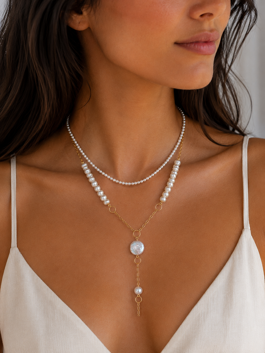 The Selene  & Capri Gold Filled AAA Layered Pearl Necklaces