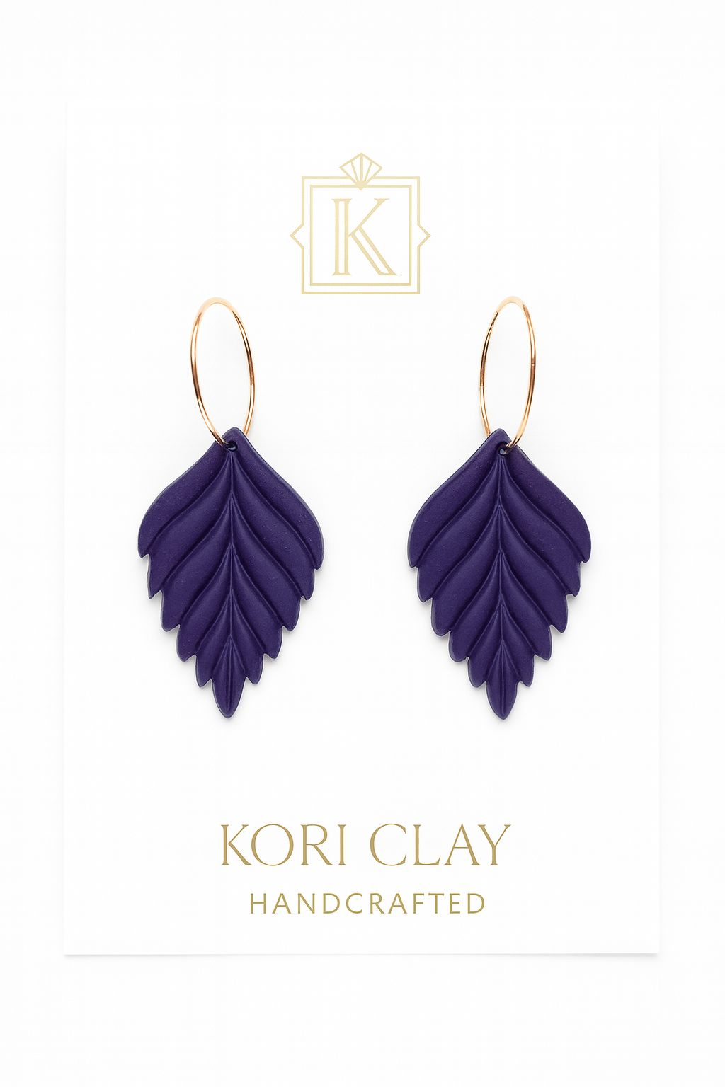 Deep Purple Leaf Earrings – Gold Hoop Drop