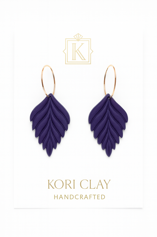 Deep Purple Leaf Earrings – Gold Hoop Drop