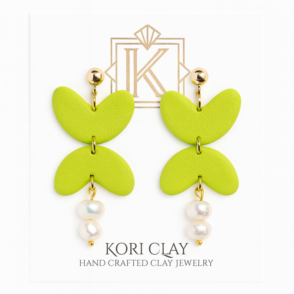 Fresh Lime Pearl Drop Polymer Clay Earrings, Gift for Her, Lightweight Earrings