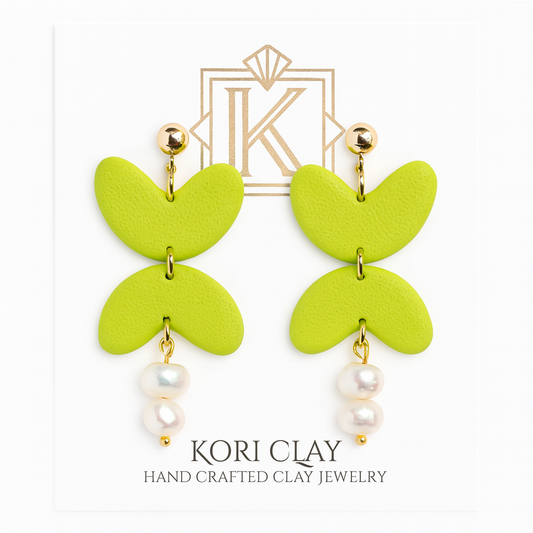 Fresh Lime Pearl Drop Polymer Clay Earrings, Gift for Her, Lightweight Earrings