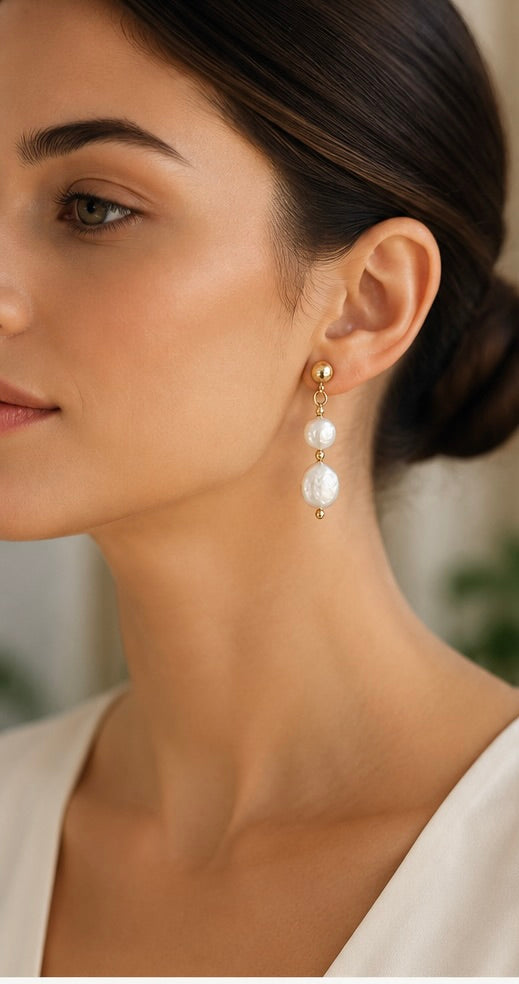 Capri Freshwater Keshi Pearl Drop Earrings,  Gold Filled Pearl Earring