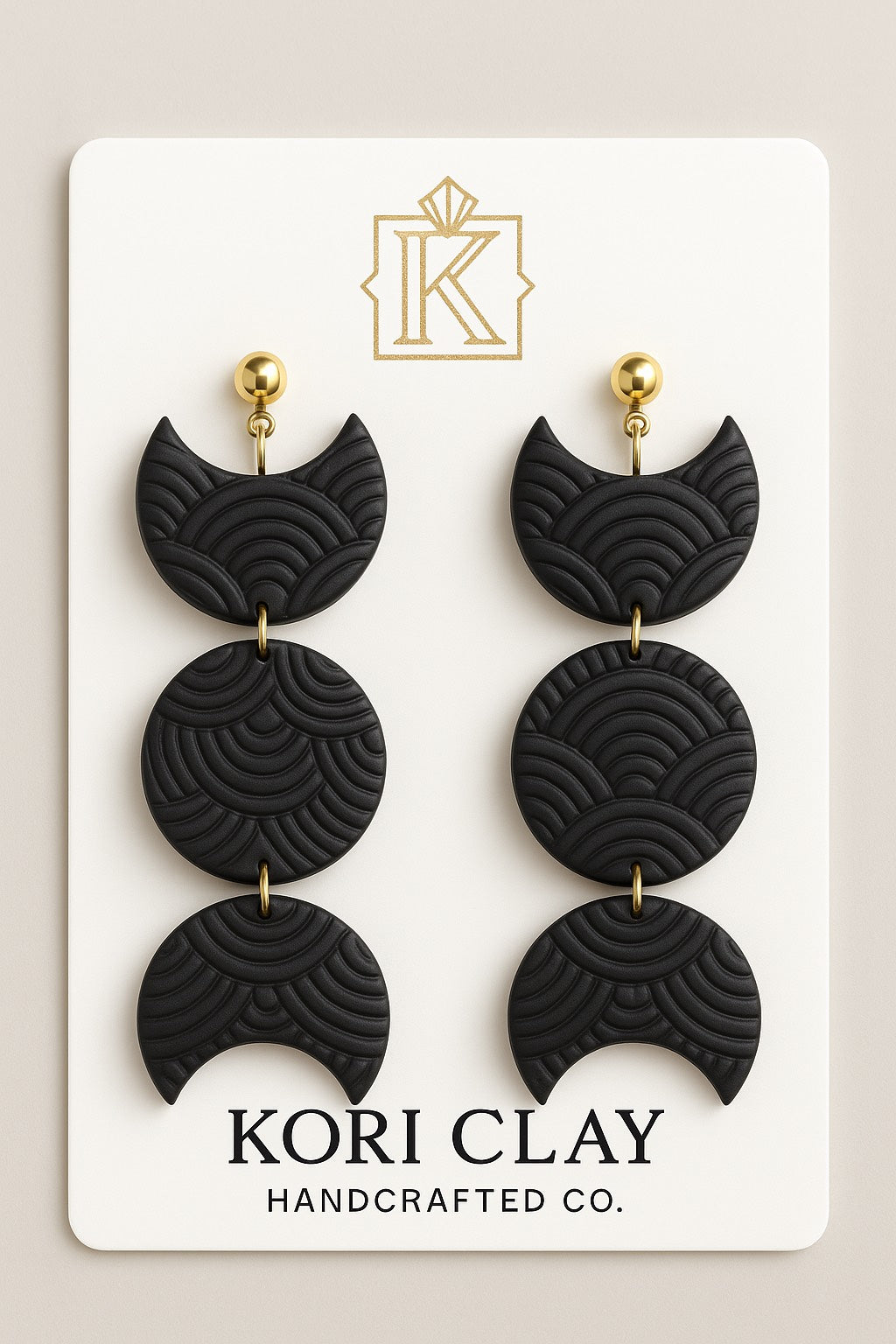 Geometric Black Polymer Clay Statement Earrings