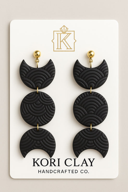 Geometric Black Polymer Clay Statement Earrings