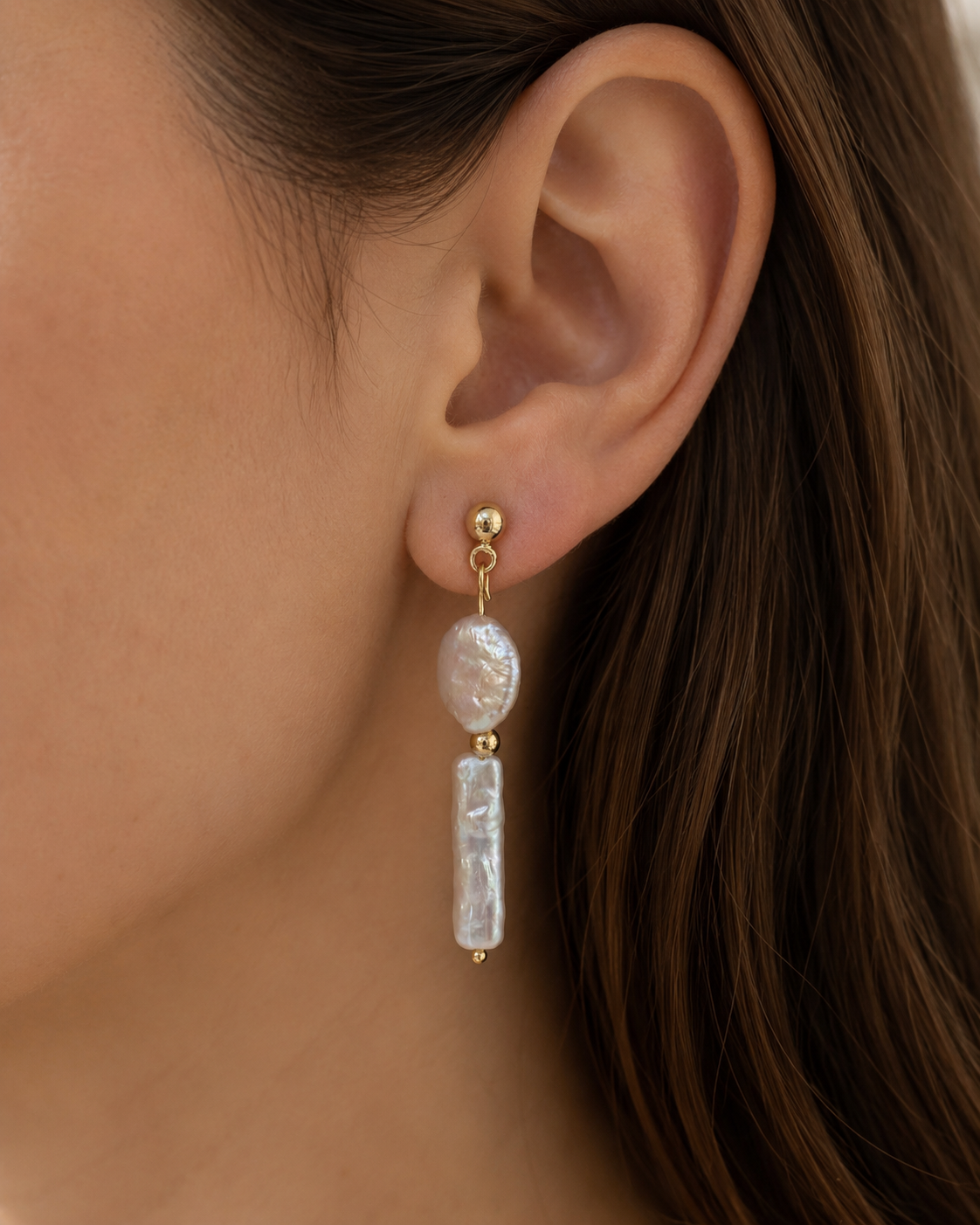 Sheena Asymmetrical Freshwater Pearl Earrings