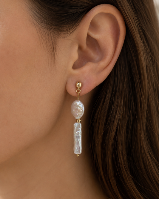 Sheena Asymmetrical Freshwater Pearl Earrings