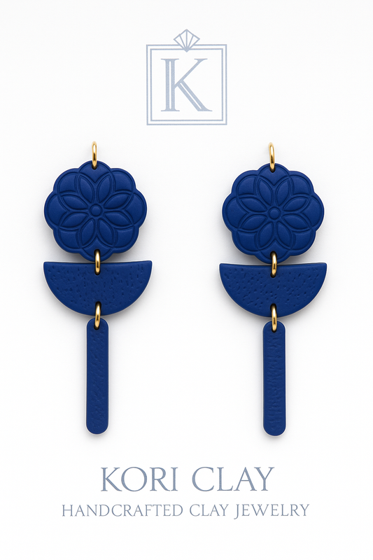 Cobalt Blue Floral Dangle Earrings