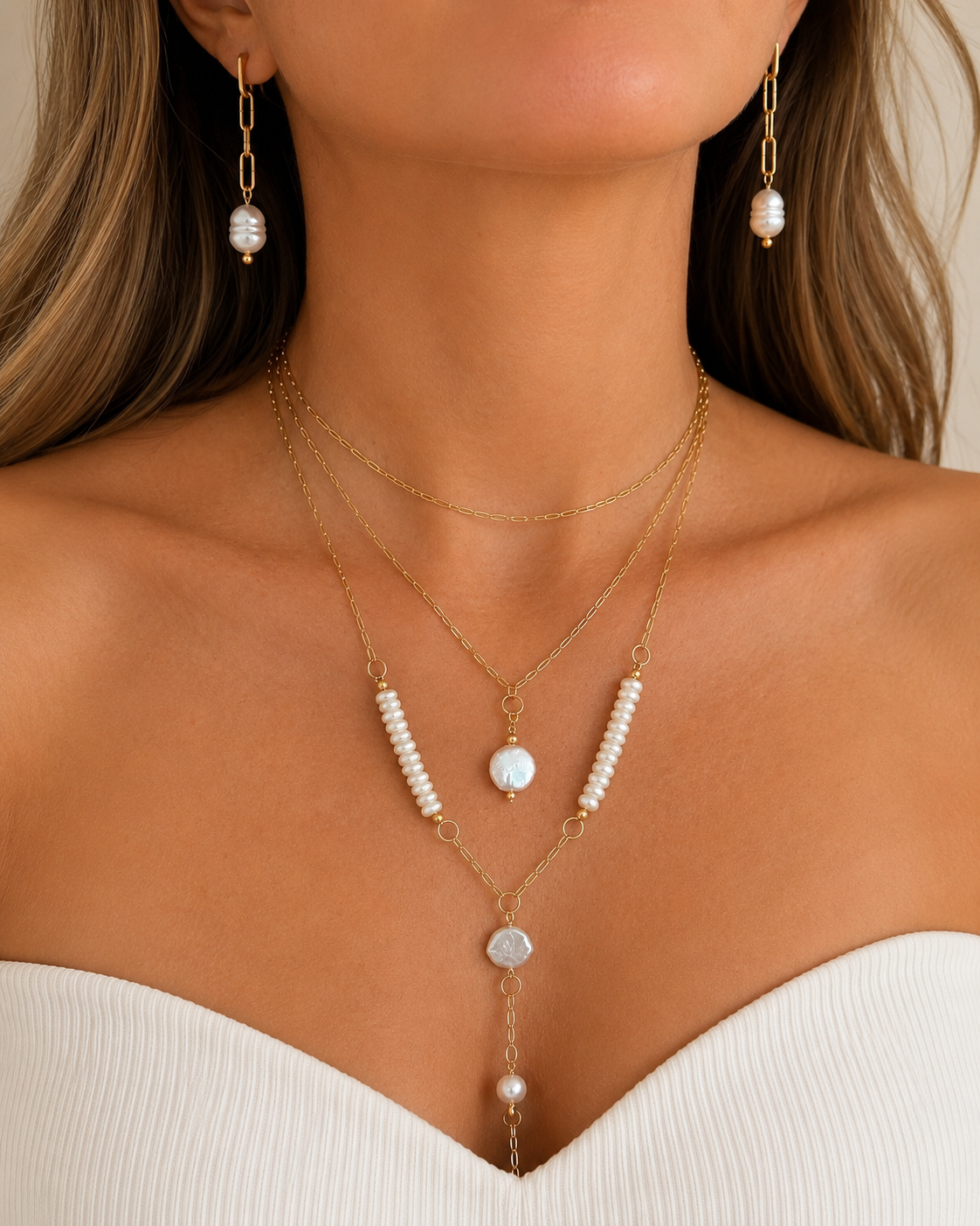 Capri, Luna Layered Freshwater Pearl Necklace Set