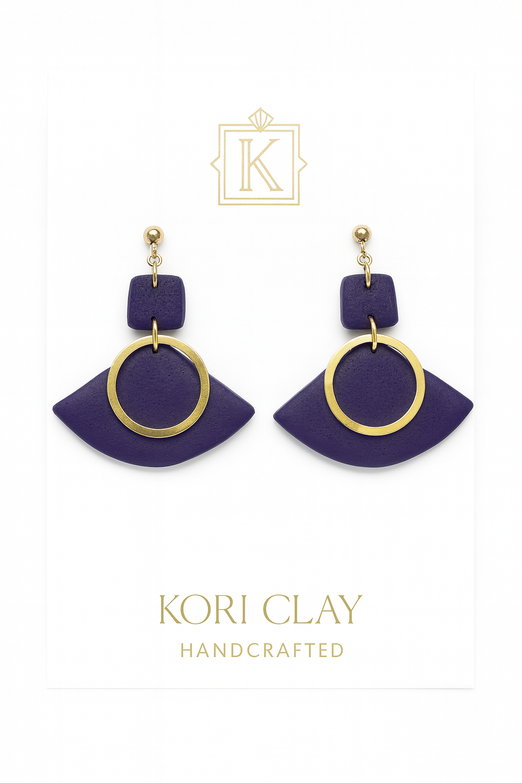 Modern White & Gold Fan Clay Earrings – Handcrafted Statement Jewelry by Kori Clay