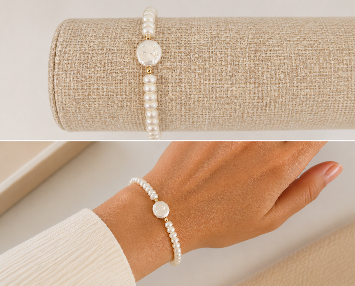 Capri Freshwater Button Pearl Bracelet,  Coin Pearl & Gold Filled Bracelet