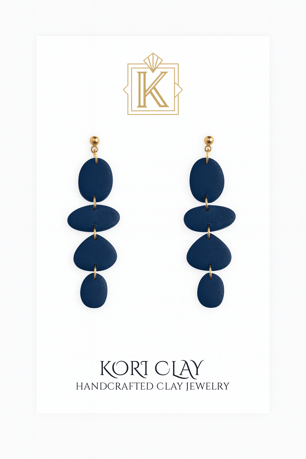 Navy Blue Polymer Clay Pebble Earrings, Lightweight
