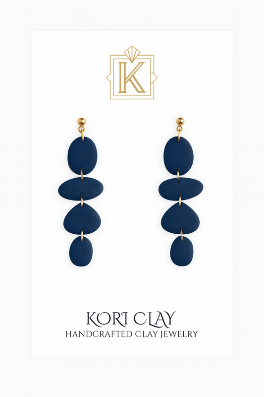 Navy Blue Polymer Clay Pebble Earrings, Lightweight