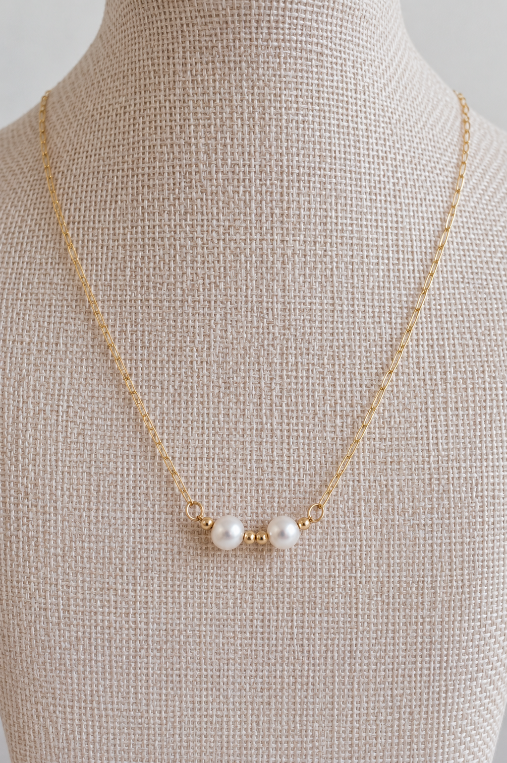 Lumi Freshwater Pearl Paperclip Bar Necklace, Gold Filled