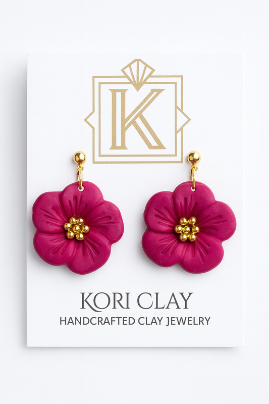 Flower Polymer Clay Earrings, Dangle Ball Stud Earrings