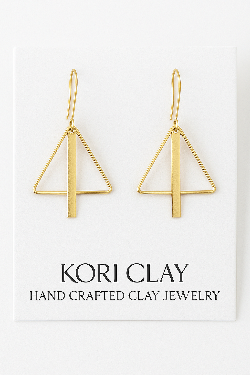 Geometric white Clay and Gold  Triangle Earrings