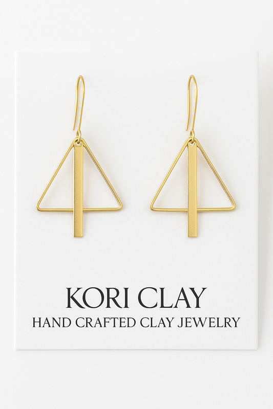Geometric white Clay and Gold  Triangle Earrings