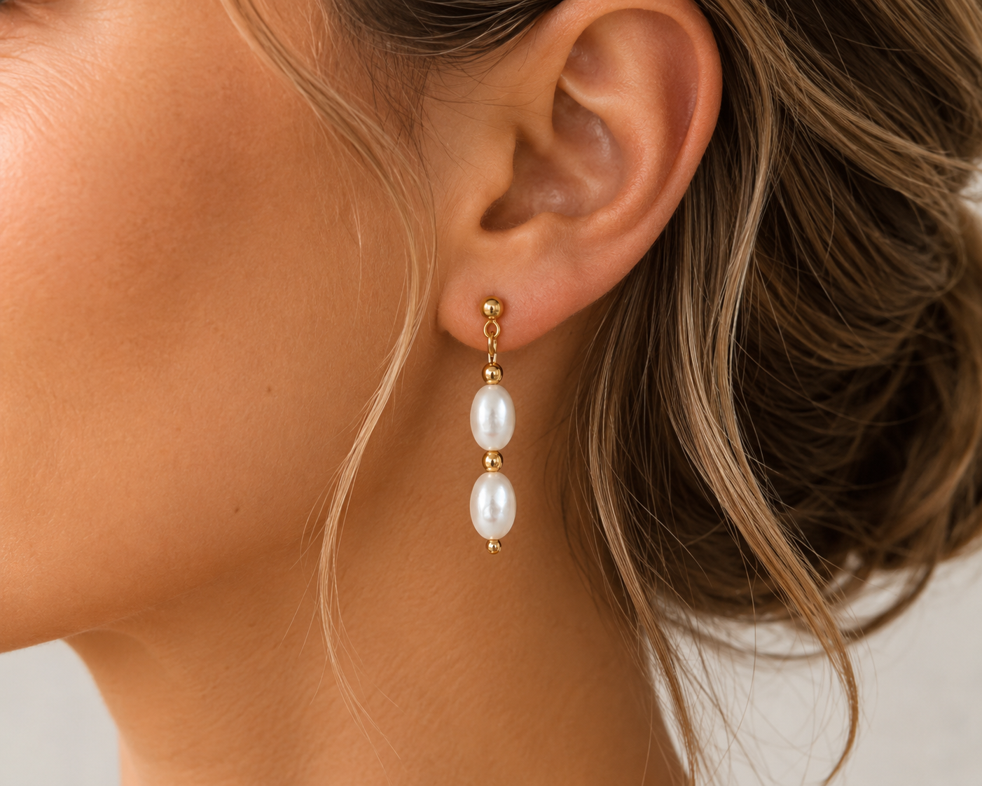 Adele Freshwater Double Pearl Gold Filled Earrings