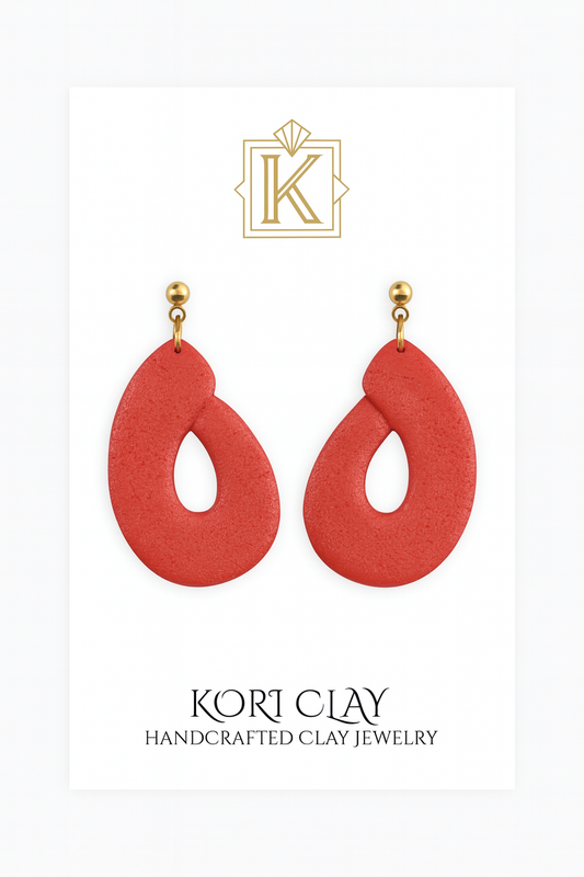 Bold Coral Teardrop Earrings – Handcrafted Clay Statement Jewelry