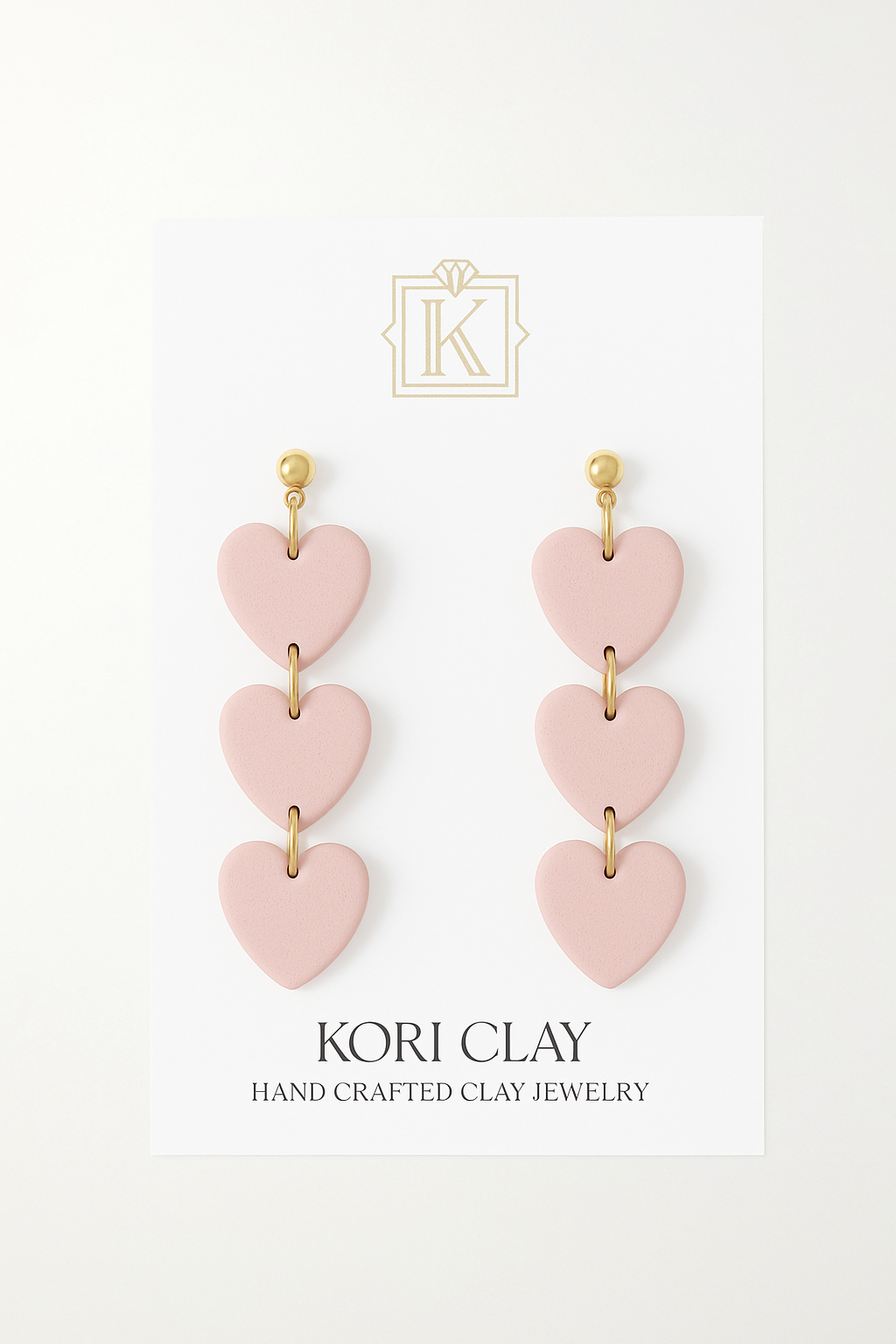 Blush Triple Heart Clay Drop Earrings