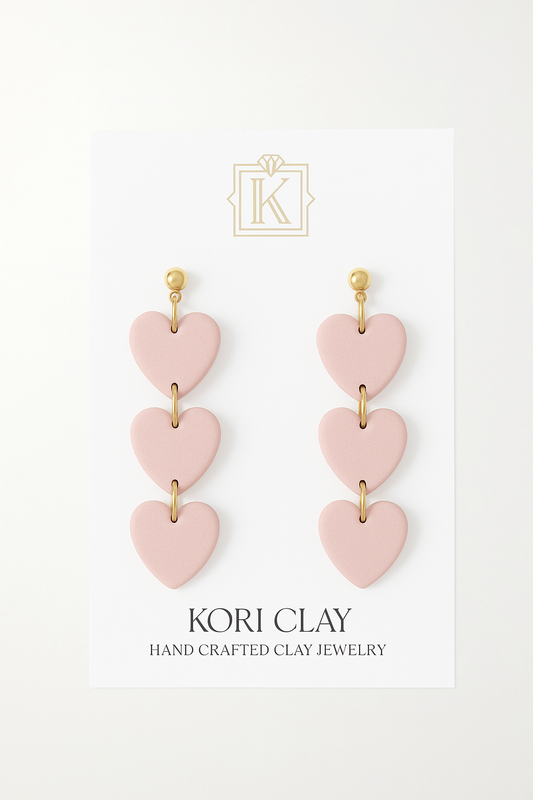Blush Triple Heart Clay Drop Earrings