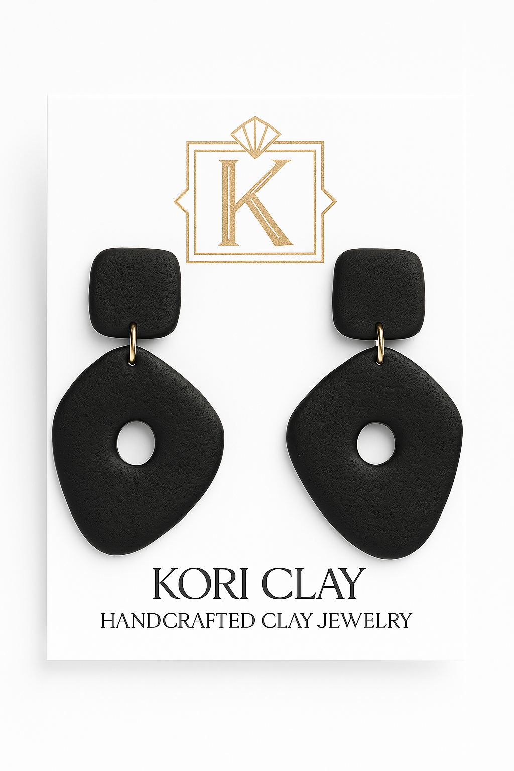 Bold Black Geometric Clay Earrings