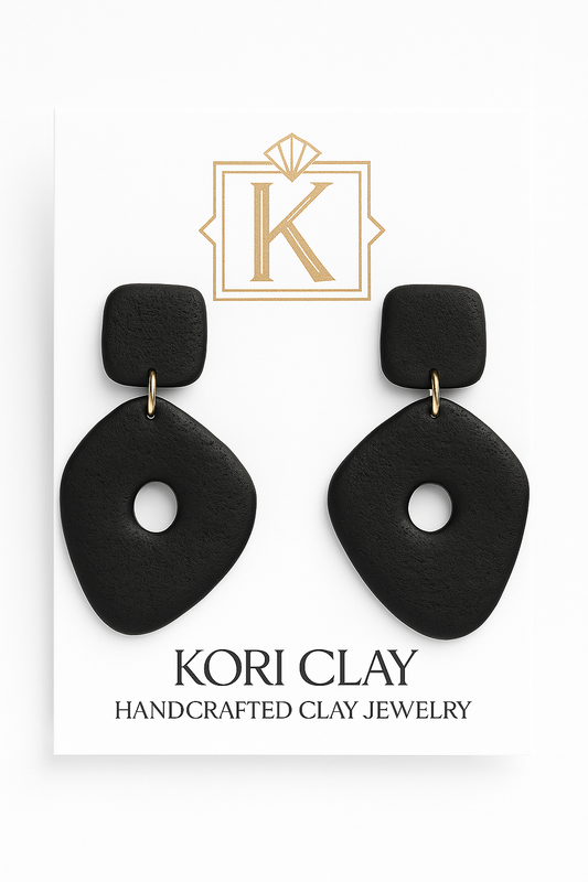 Bold Black Geometric Clay Earrings