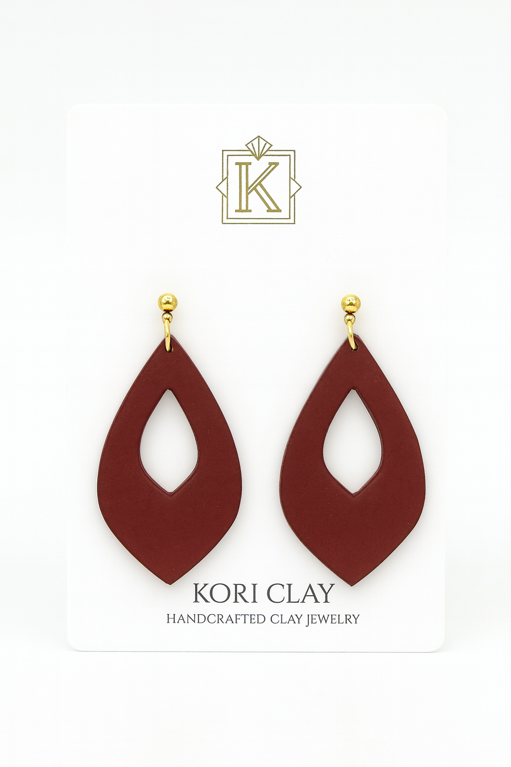 Bold Burgundy Teardrop Earrings – Handmade Polymer Clay Statement Jewelry