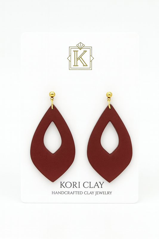 Bold Burgundy Teardrop Earrings – Handmade Polymer Clay Statement Jewelry