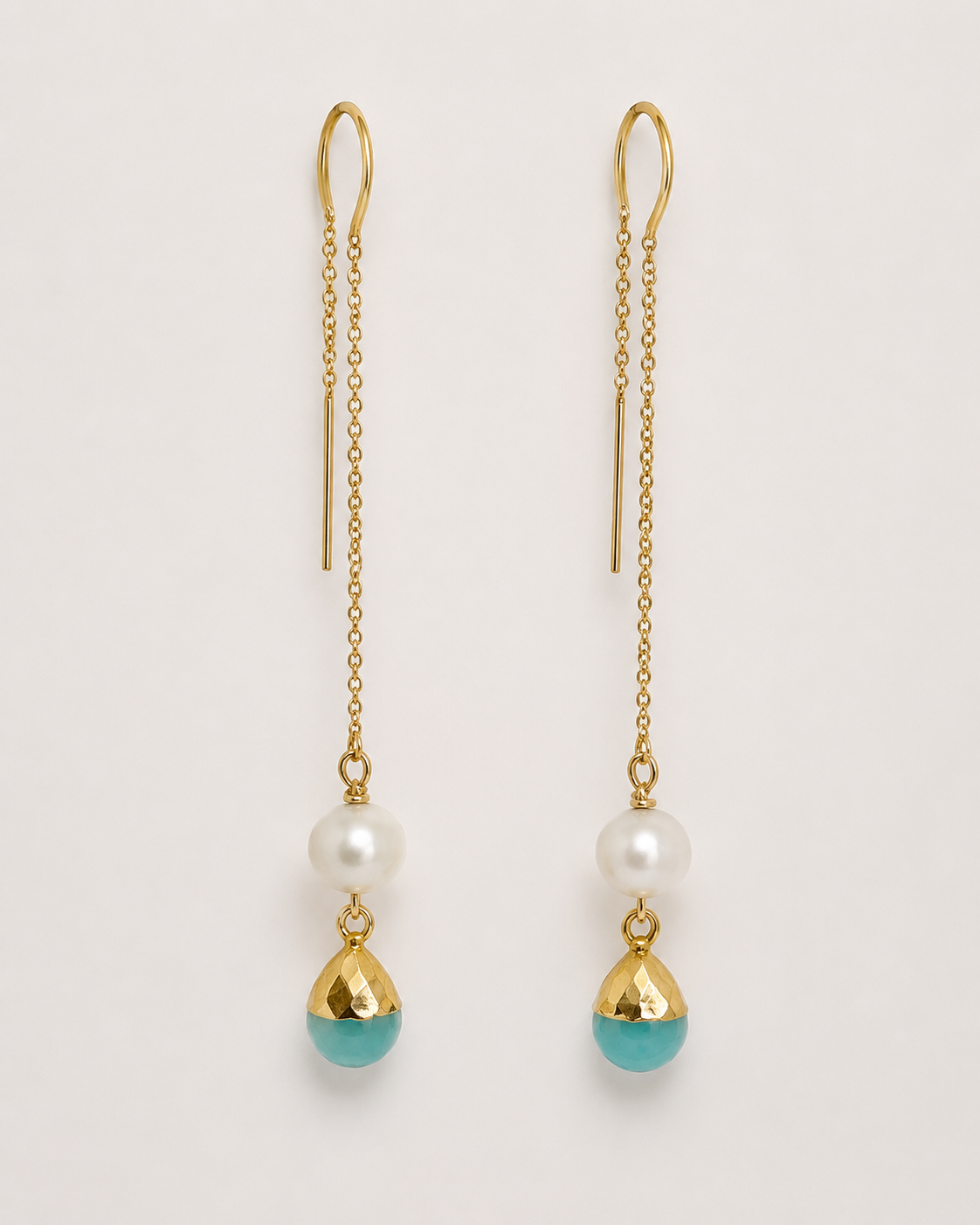 Delphine Amazonite Freshwater Pearl Threader Earrings