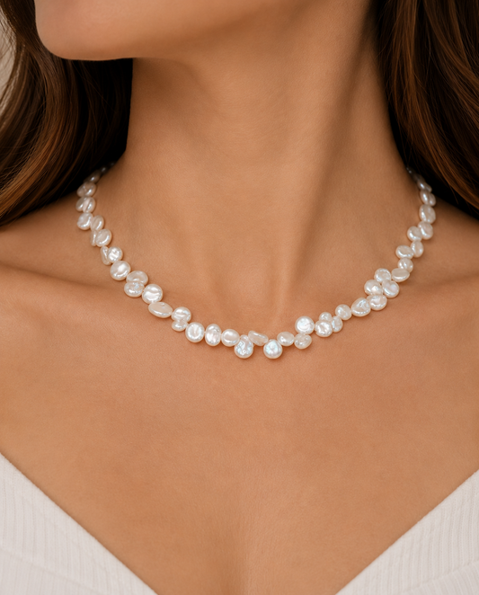 One of a Kind Keshi Freshwater Pearl Necklace, 14k Gold Filled, 15” + 2” Extender