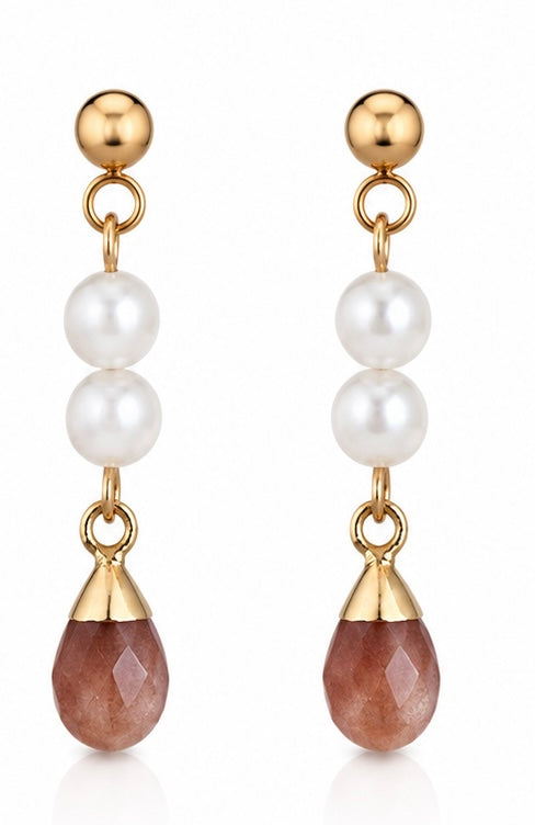Soleil Blush Peach Pink Drops Earrings, Gold Filled