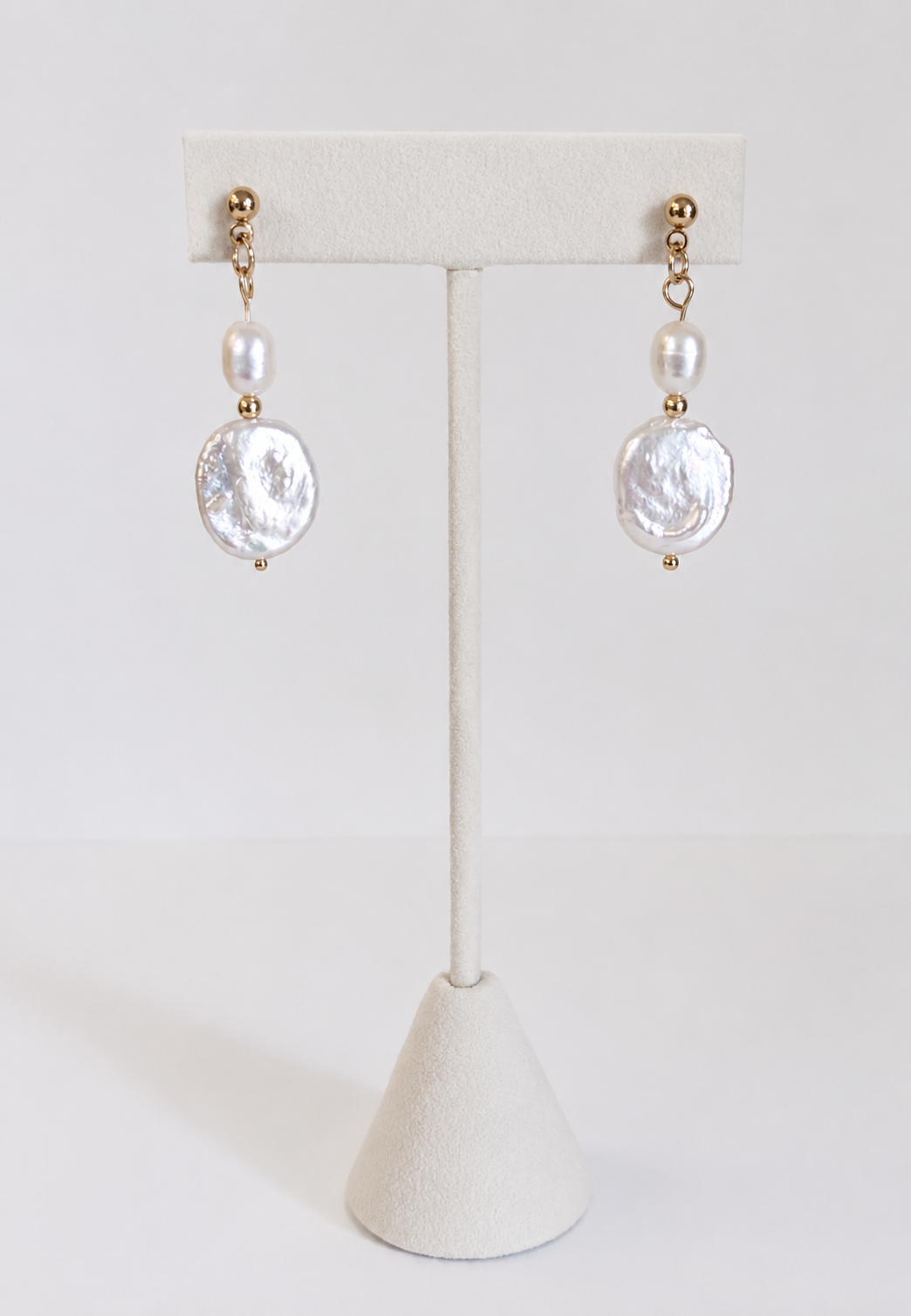 Aveline Coin Pearl Drop Earrings, Freshwater Pearls, Gold Filled Earrings, Coastal Bridal Jewelry