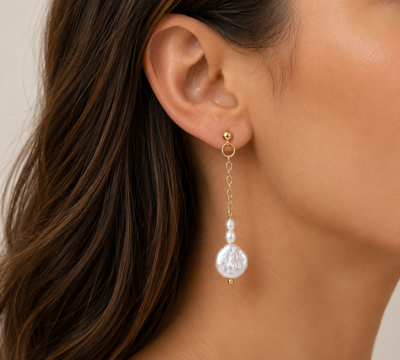 Maree 14k Gold Filled Gold Chain Freshwater Pearl Drop Earrings