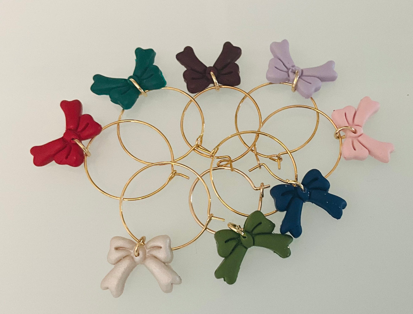 Festive Bow Wine Charms, Handcrafted Wine Charms Set of 8