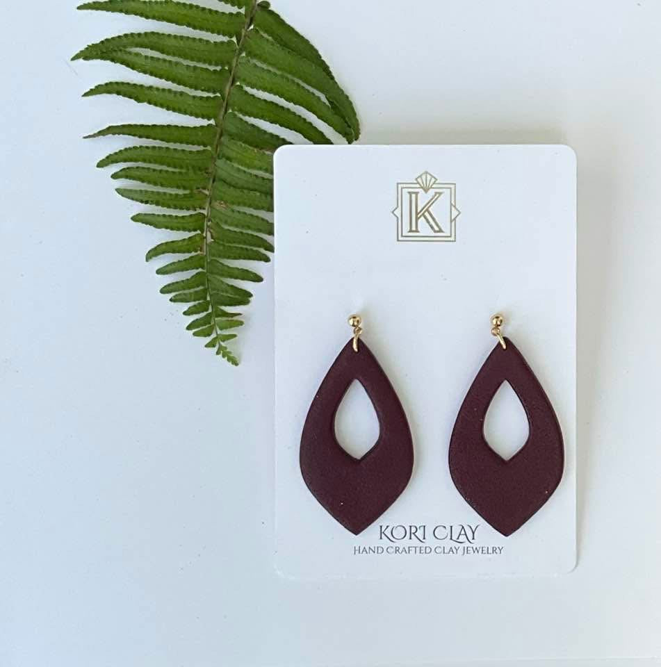 Bold Burgundy Teardrop Earrings – Handmade Polymer Clay Statement Jewelry