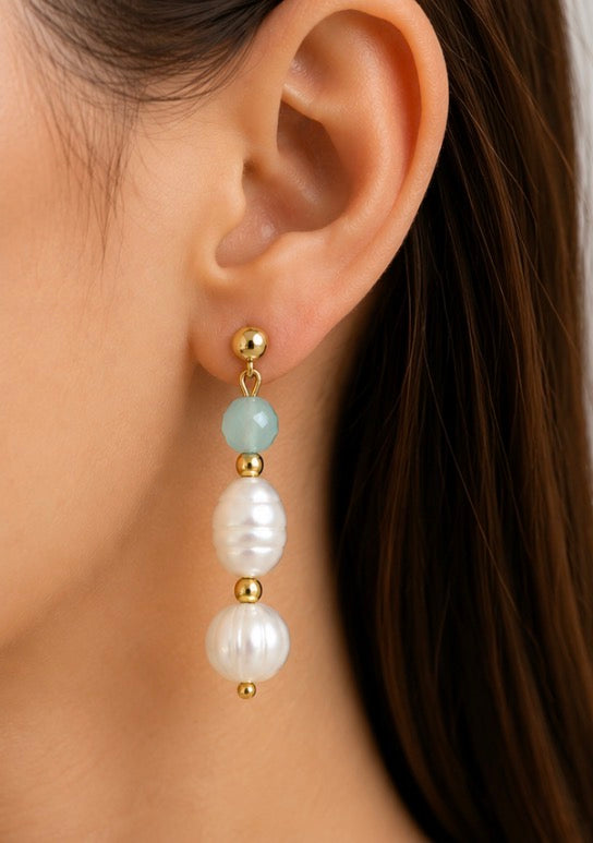 Maris Freshwater Pearl Aqua Bead Gold Filled Earrings
