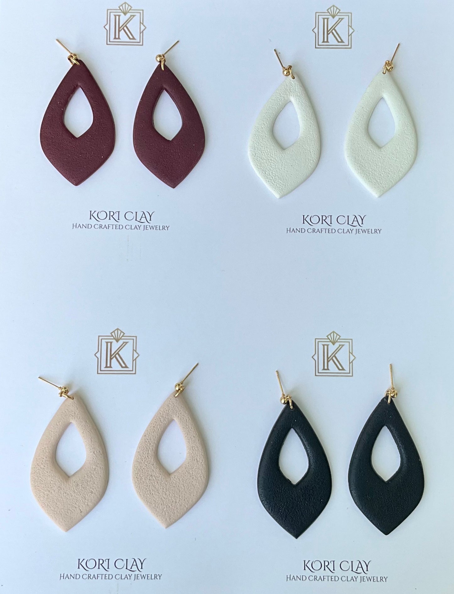 Bold Burgundy Teardrop Earrings – Handmade Polymer Clay Statement Jewelry