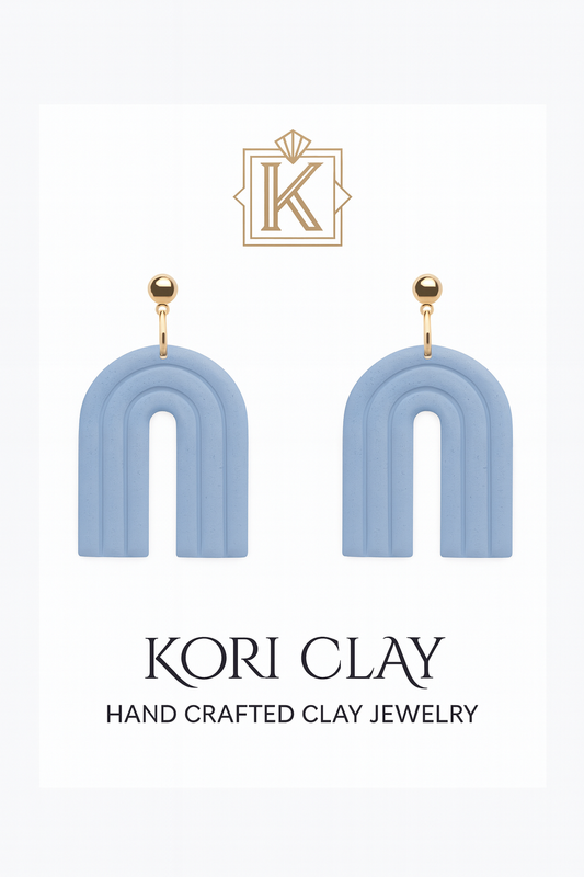 Minimalist Blue Arch Polymer Clay Earrings