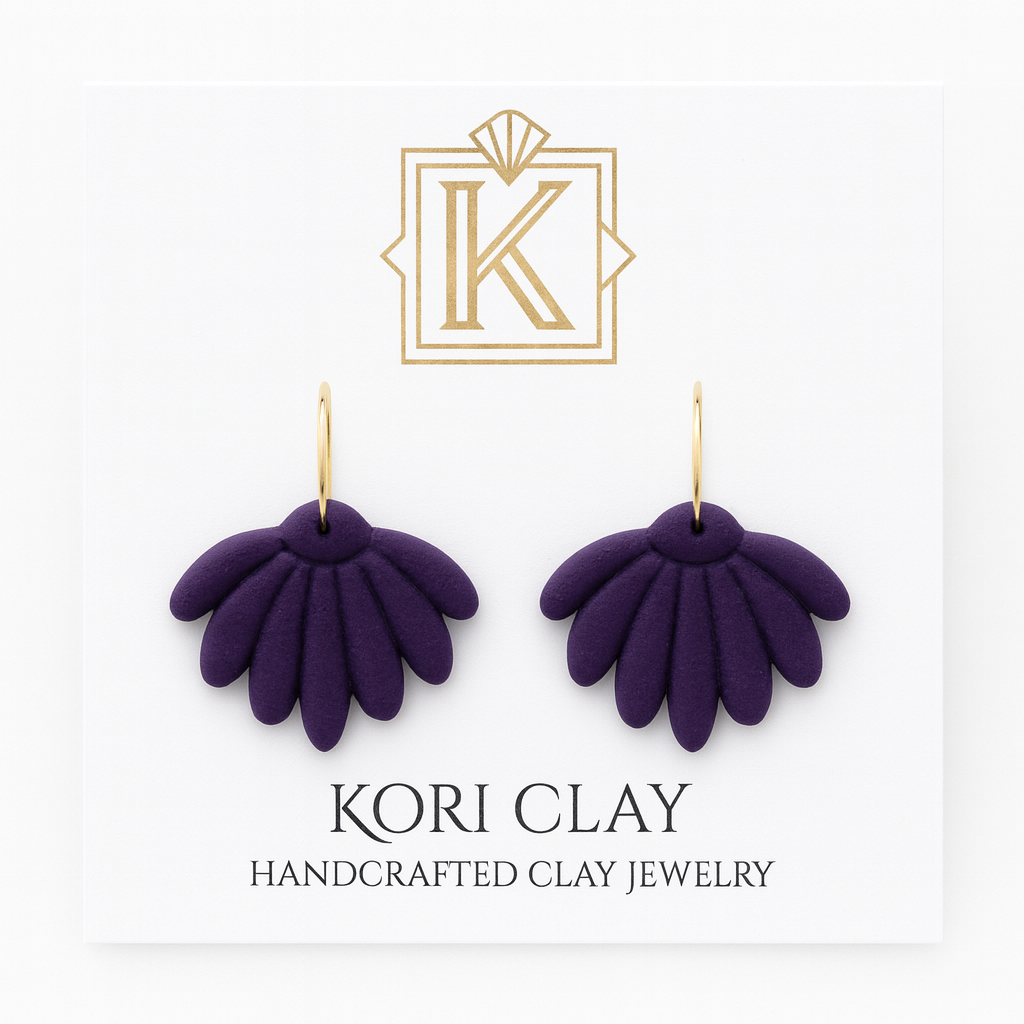 Deep Purple Flower Hoop Polymer Clay Light Weight Earrings