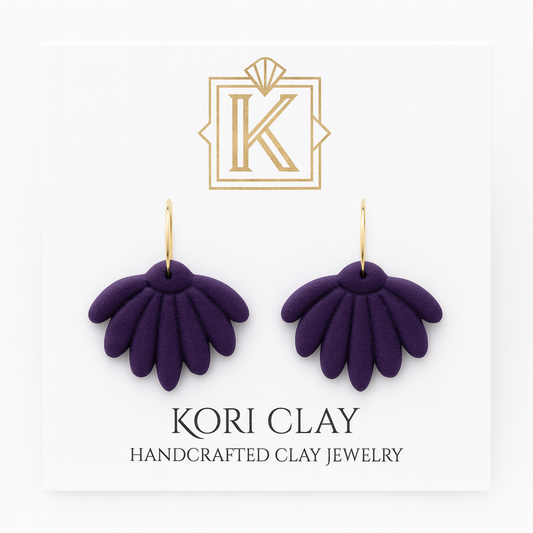 Deep Purple Flower Hoop Polymer Clay Light Weight Earrings