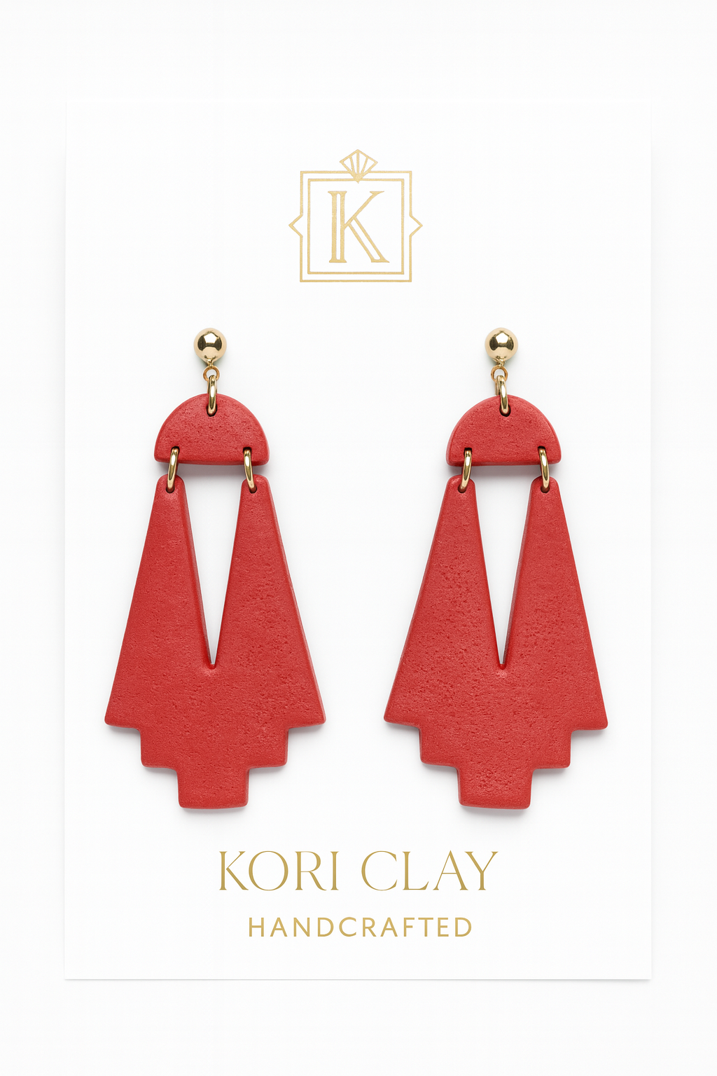 White Art Deco Drop Polymer Clay Earrings – Handcrafted Clay Statement
